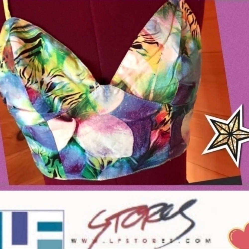LF Stores Indikah Crop Top Bralette Bustier Floral Watercolor Print New Size 10